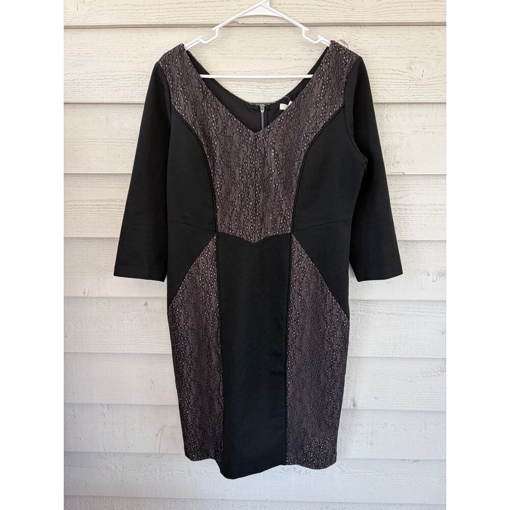 Max & Cleo Black Lace Panel Bodycon Dress Size 12 Cocktail Party Sheath - Picture 2 of 8